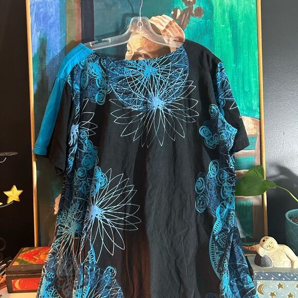 Leopards & Roses Elegant Boho Asymmetrical Black and Blue Dress XL - Picture 15 of 16